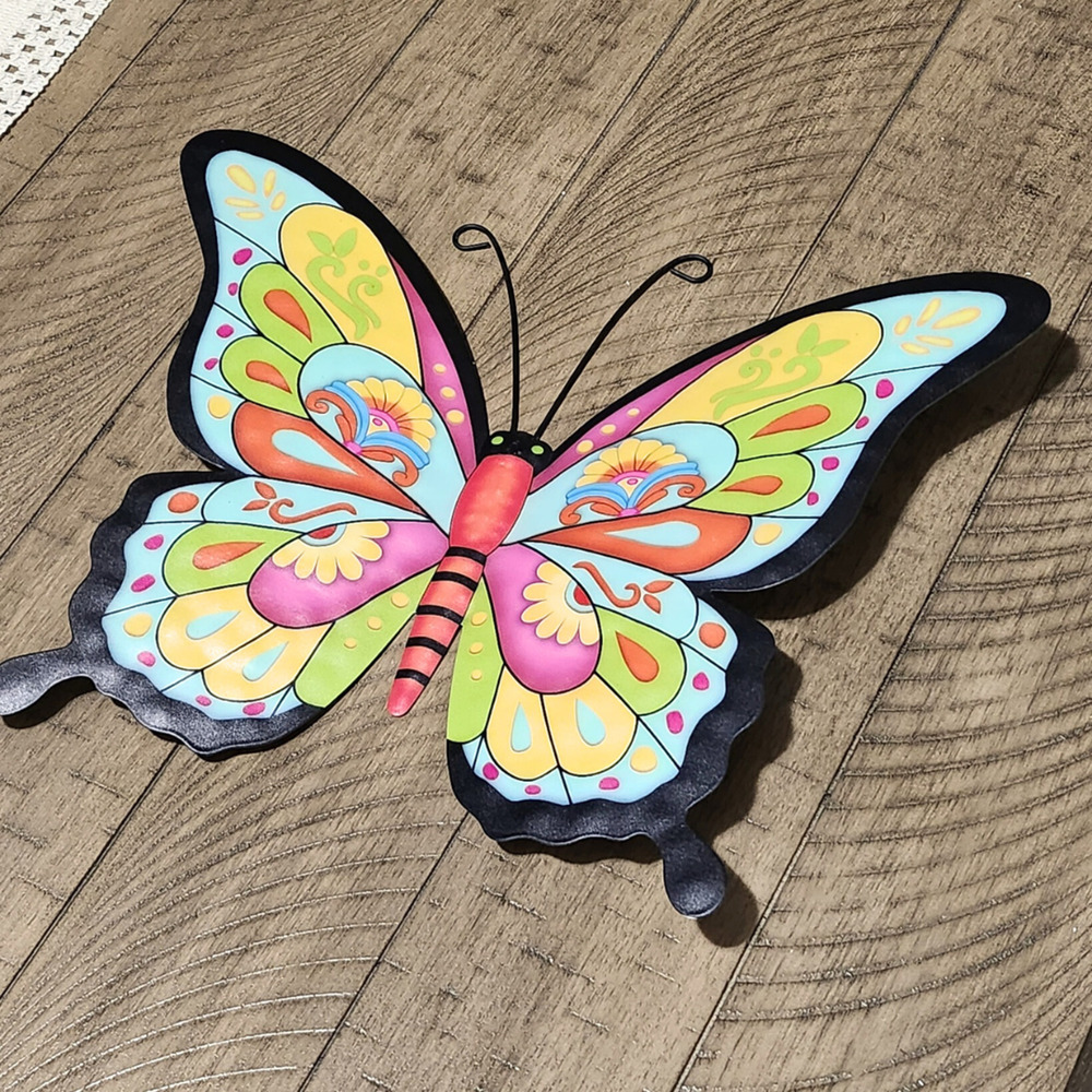 Colorful Garden Butterfly Hanging Metal, Wall Art Decor 13.75"W x 10.5"H - Picture 3 of 6